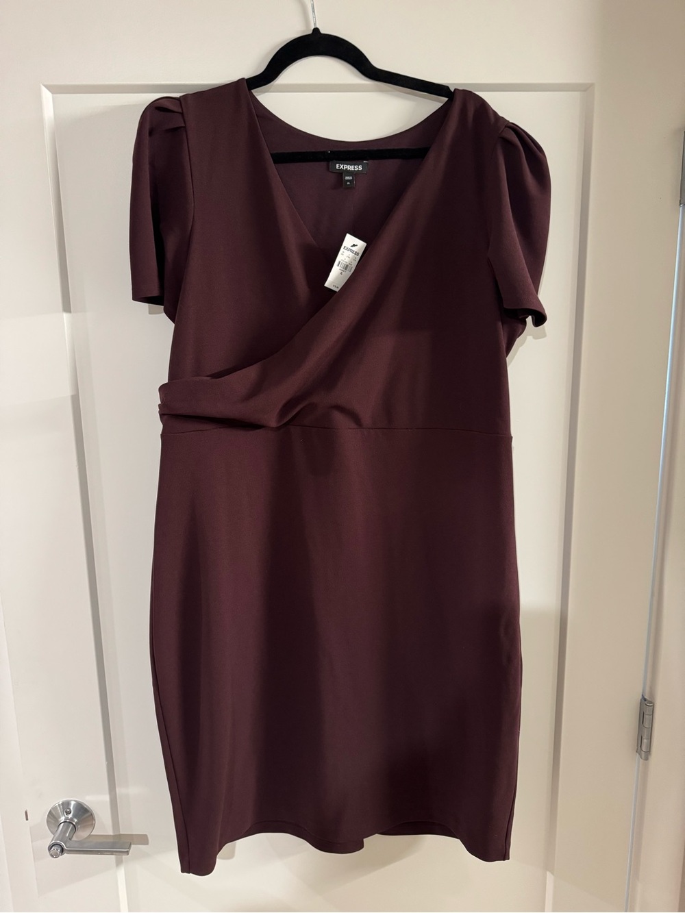 Express Burgundy Faux-Wrap Midi Dress